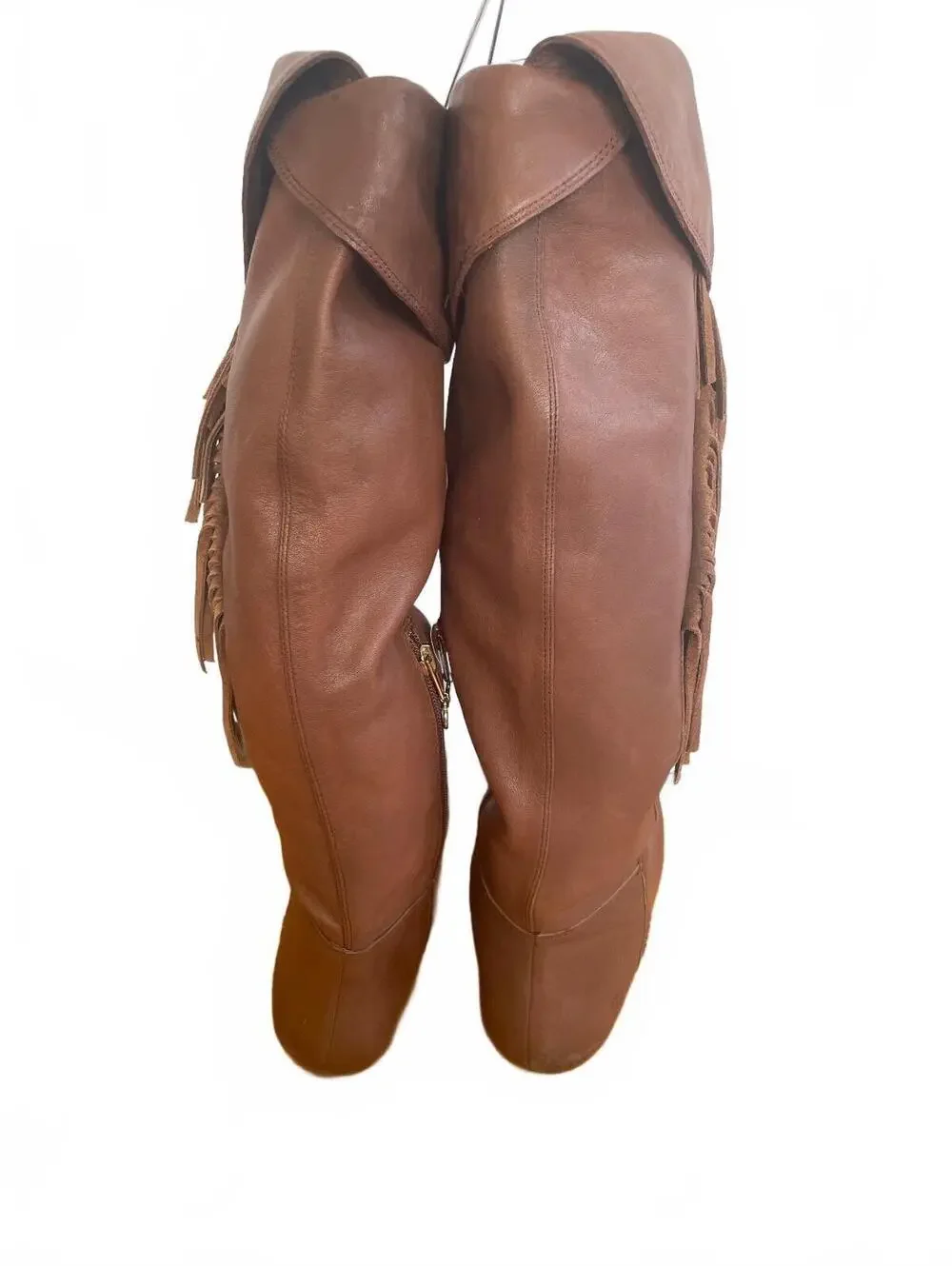 House of Harlow Tessa Brown Leather Fringe Boots US 7.5 EU 38 Slouchy Boho 70s